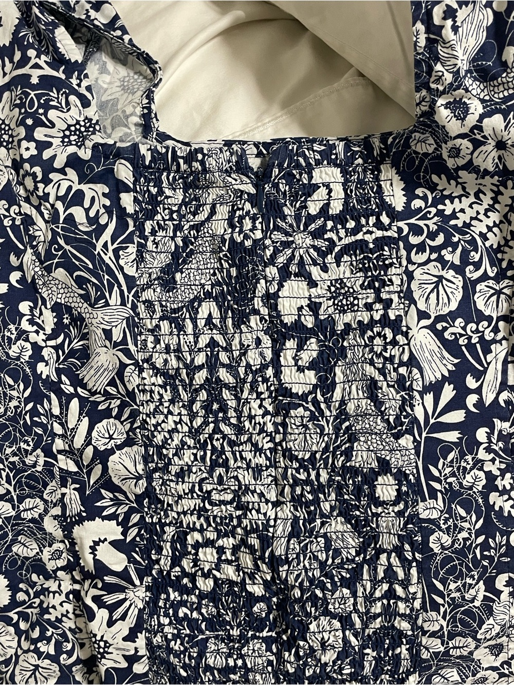 Square Neck Puff Sleeve Floral Print Top - Blue & White - Picture 4 of 6
